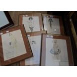 L. Peterson: ten matching framed risqué 1966 calendar prints - July and August missing - some