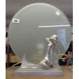 An Art Nouveau period painted spelter table lamp, the base with a scantily clad maiden with a