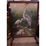 An old granular painted panel firescreen, with oil on board bird study a/f