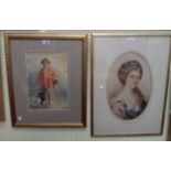 A gilt framed antique watercolour depicting a country girl carrying game bird and basket - sold with