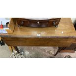 A 92cm 19th Century mahogany Pembroke table with opposing drawers, set on pierced bracketed square