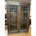 A small oak book cabinet top with leaded glazed panel doors - a/f