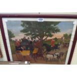 W.G. Barrett: a framed cropped oil on canvas, depicting a coaching scene on the York to London