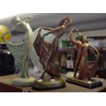 Three Art Deco period plaster figurines depicting dancers - various condition