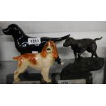 A Beswick black labrador figurine (a/f) - sold with a pottery spaniel figurine and a bronze finished
