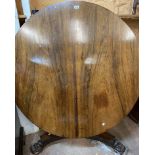 A 1.25m diameter 19th Century mahogany breakfast table, set on faceted tapered pillar and trefoil