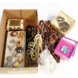 A box containing a quantity of assorted costume jewellery