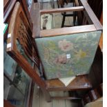 A pair of antique oak framed standard chairs with solid seat panels - sold with an upholstered