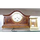 An Edwardian ornate inlaid mahogany mantle clock with French eight day gong striking movement - sold