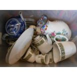 A box containing assorted ceramic items including Wedgwood, Copeland Spode, etc. - various
