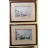 Claude Kitto: a pair of framed coloured prints, both depicting harbour scenes