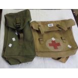 A WWII period canvas first aid bag - sold with a WWII period US military canvas bag