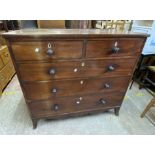 A 1.1m late Georgian mahogany chest of two short and three long graduated drawers, set on raised