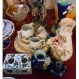 A selection of assorted ceramics including Doulton Lambeth stoneware vase, sponge decorated red
