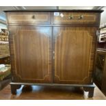 A reproduction mahogany side cabinet with two drawers - handles a/f