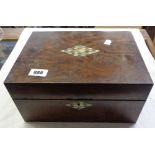 A Victorian rosewood veneer work box with mother-of-pearl inlay