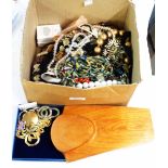 A box containing a large quantity of assorted costume jewellery necklaces and other items, also a