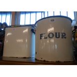 A large enamel flour bin - sold with an unnamed similar bread bin