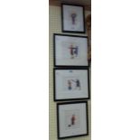 Four black lacquered framed Chinese pith paper paintings, depicting penal subjects