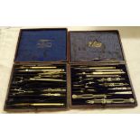 Two vintage drawing sets in original leather cases - one incomplete