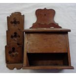 An antique wooden candle box - sold with a similar letter rack