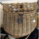 An old wicker fishing creel - sold with a pair of binocular field glasses, etc.