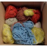 A box containing assorted (part and complete) balls of knitting yarn including four balls of Tweedou