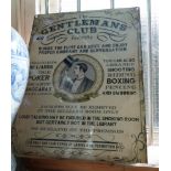 A modern printed tin sign for The Gentlemen's Club
