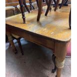 A 1.8m Victorian pine farmhouse kitchen table with drawer to one end, set on animal damaged turned