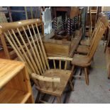 A set of four bespoke Welsh handmade ash and elm high stick back standard chairs with outsized