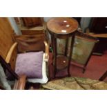 An Edwardian jardiniere stand - sold with a bedroom chair and a firescreen - various condition