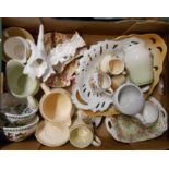 A box containing a quantity of assorted ceramic items including chintz dishes, Portmeirion Botanic