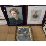 A damaged Regency highly decorated picture frame containing a monochrome print - sold with a