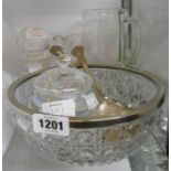 A small selection of cut and other glassware including Pall Mall lemonade jug, pressed salad bowl