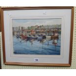 Topline Broadhurst: a framed watercolour, depicting a view of Plymouth harbour - signed and with