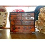 An old Japanese wooden drawer form jewellery box with decorative inlay