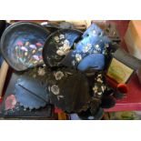 A quantity of Victorian papier mache items including wall brackets, boxes, dishes, etc.