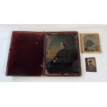 A late Victorian leather cased colour tinted photographic portrait plate of a seated woman - sold