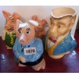 Three Wade Natwest piggy banks, mother daughter and baby - sold with an early 20th Century gentleman