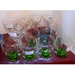 Five Stuart Crystal cut glass goblets - sold with a quantity of coloured and other glassware