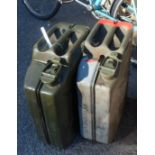 Two green painted jerry cans