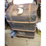 A vintage Flaxite cane bound travelling trunk with remains of weather coating