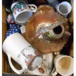 A box containing a quantity of assorted ceramic items including Torquay pottery, chintz, Crown Ducal