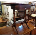 An 89cm figured mixed wood and ebony strung drop-end side table with frieze drawer, set on