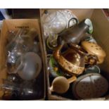 Two boxes containing a quantity of glassware and ceramic items