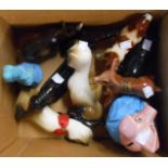A box containing assorted ceramic and other collectable items including Wade NatWest piggy bank,