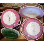 A box containing a selection of ceramic items including Graingers Worcester Armorial soup bowls,