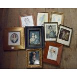 A selection of framed small format colored prints and other pictures including Hogarth framed