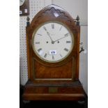 A 54cm high 19th Century figured walnut cased mitre shaped table clock, the 22cm dial marked for