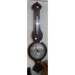 A 19th Century rosewood cased banjo barometer/thermometer with silvered dial and mercury works
